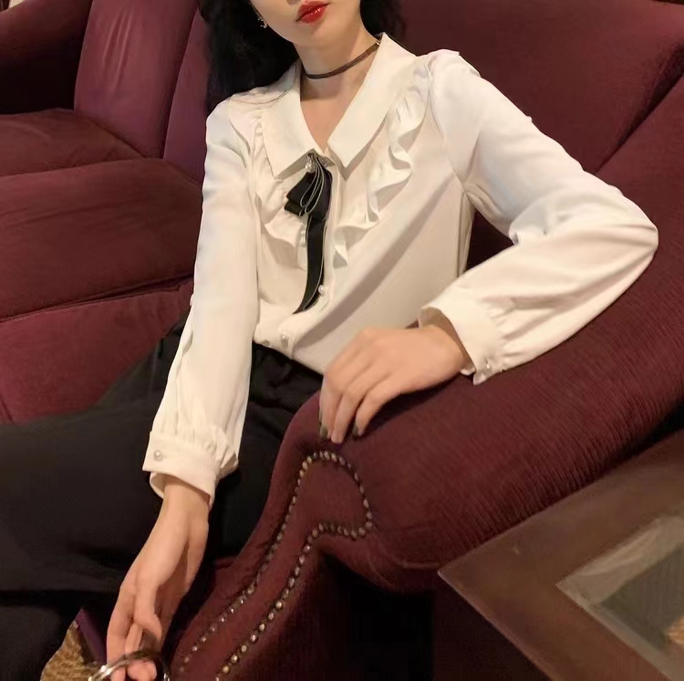 法式甜美別致上衣學院風百搭白襯衫女