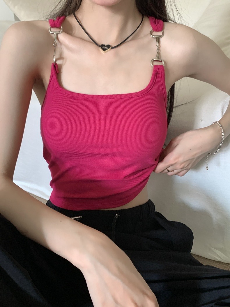 辣妹性感露背吊帶背心女2024夏季純欲無袖短款打底衫修身內搭上衣