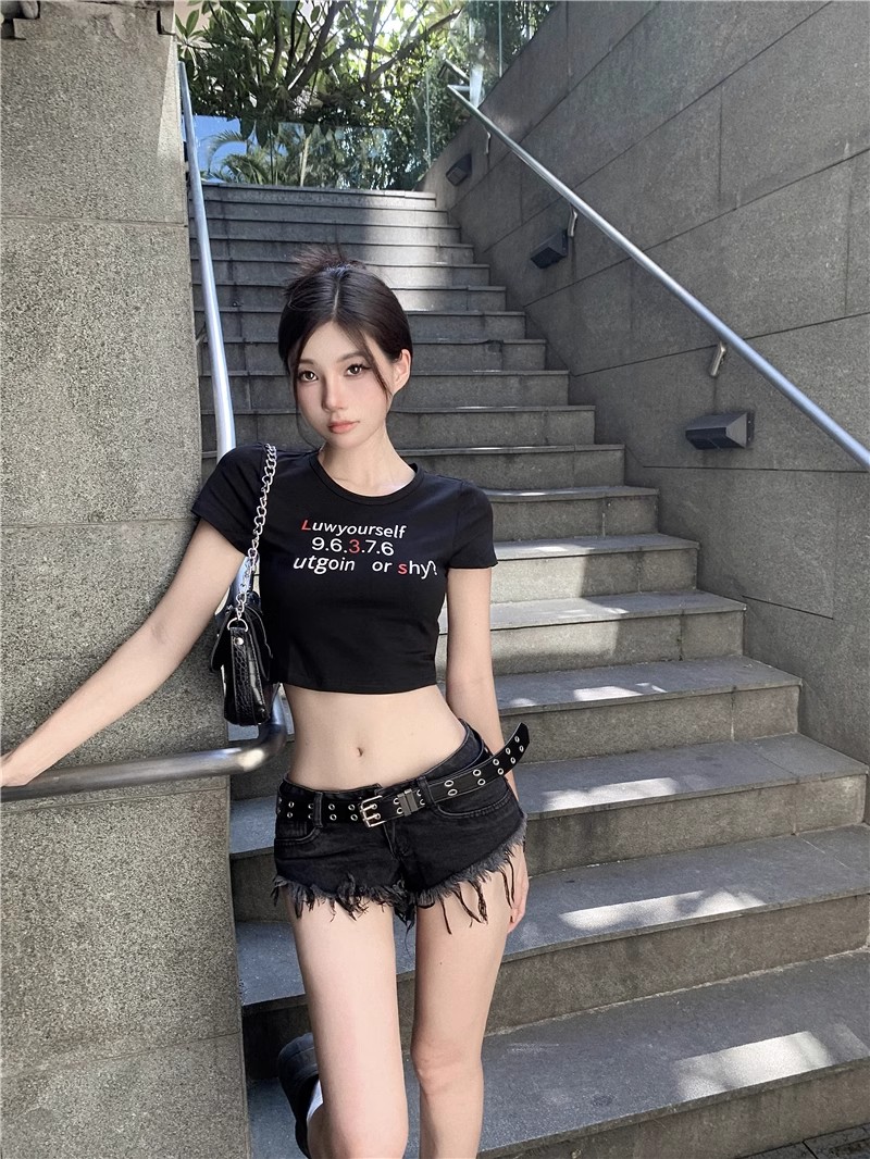 1*1純棉 高彈力美式夏季純欲辣妹短款修身小眾設計感別致上衣