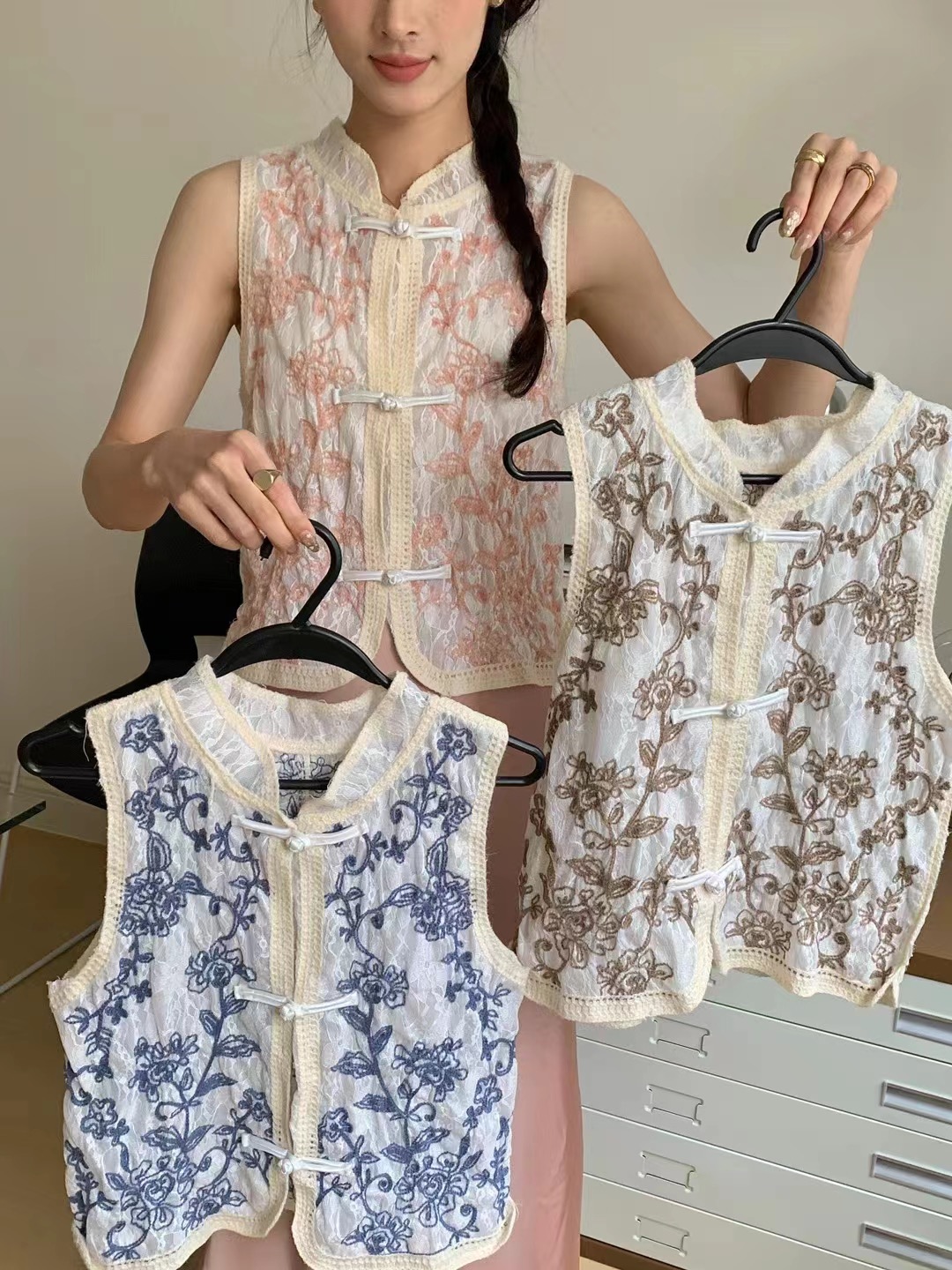 新中式提花刺繡春夏新款設計感復古盤扣上衣