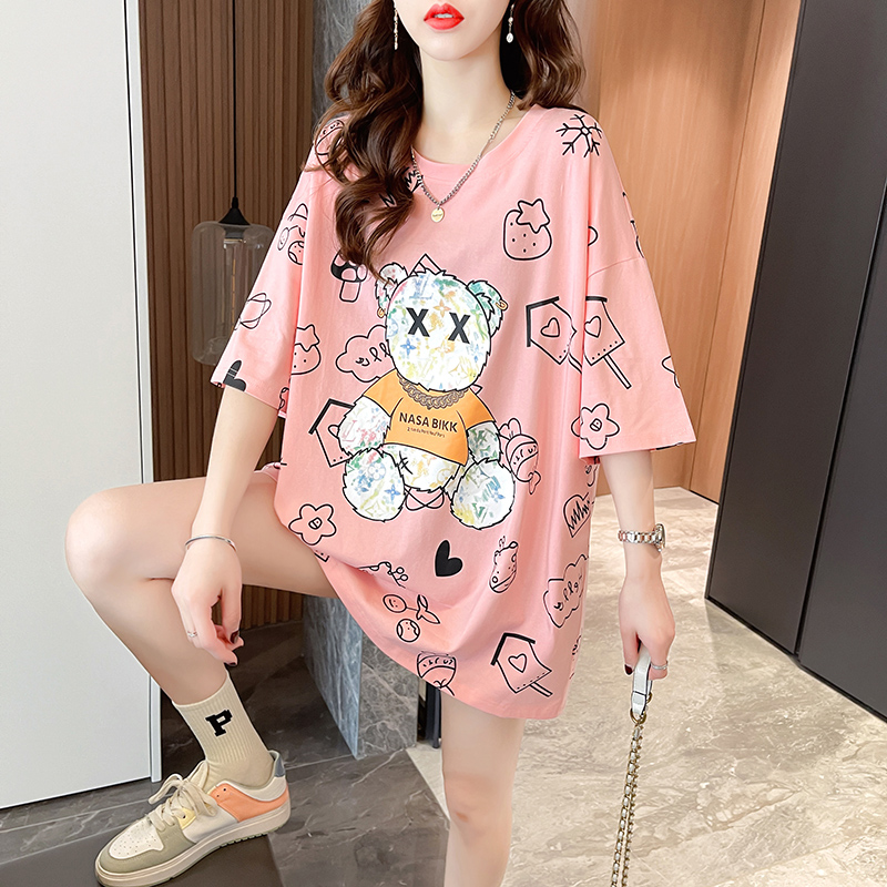 實拍 質量100%棉夏季韓版寬鬆中長款設計感小眾短袖T恤女