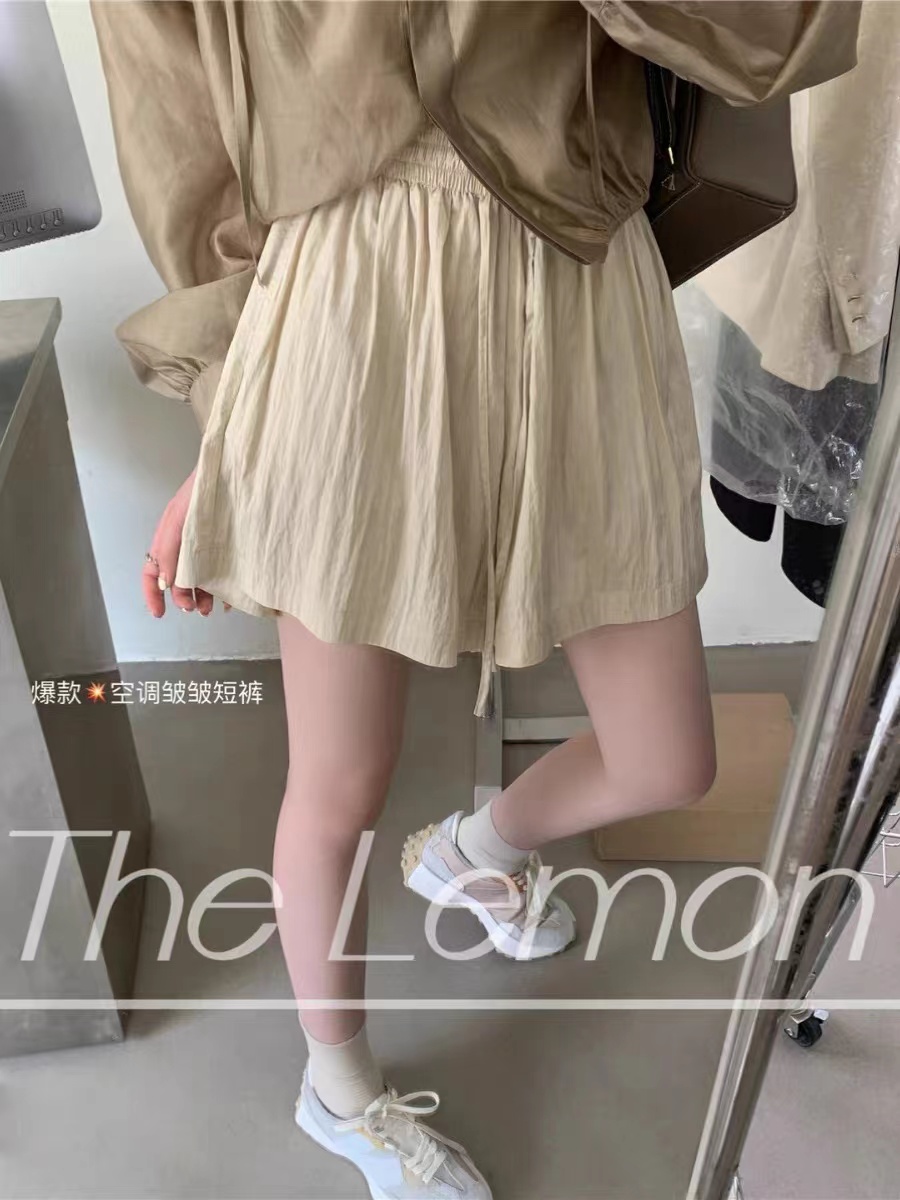 THE LEMON韓版設計感 錦棉山本皺褶休閒寬鬆短褲女夏新款抽繩褲子