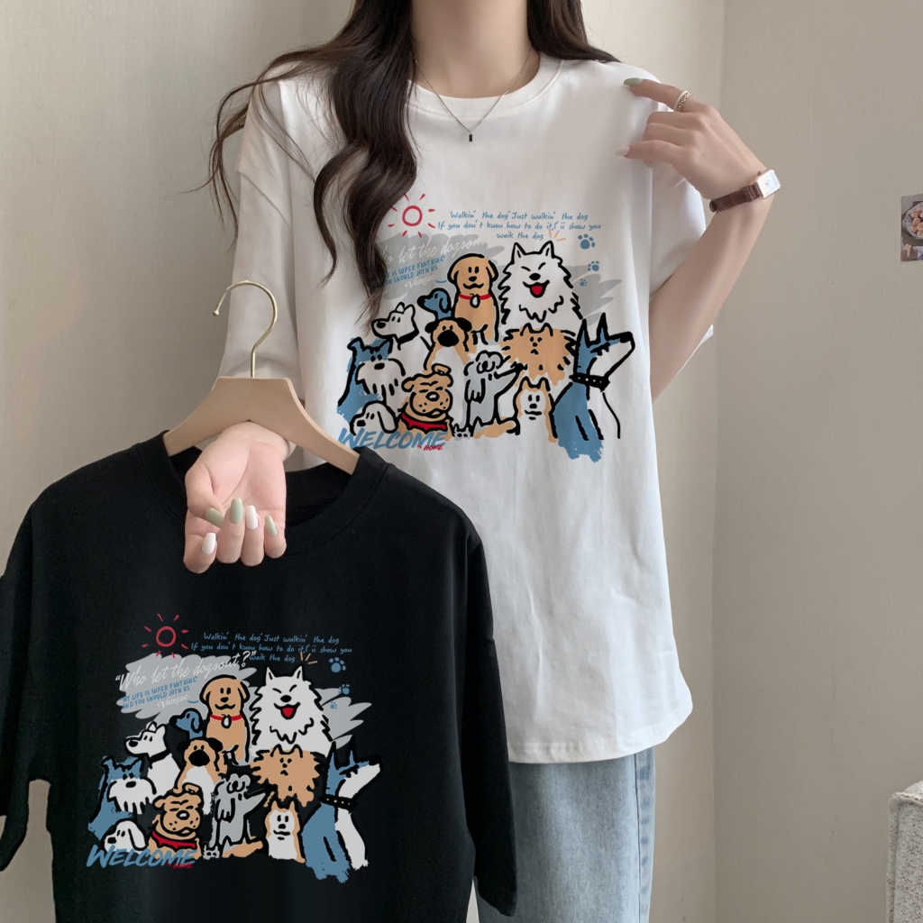 實拍 100%棉精梳純棉 印花夏裝短袖T恤女寬鬆韓版
