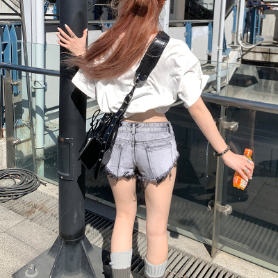 Internet celebrity's same Korean 2024 spring and summer new street brushed distressed Shibuya hot girl super shorts denim hot pants