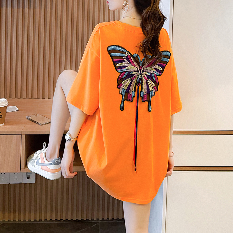 實拍  2024新款夏寬鬆設計感網紅刺繡短袖T恤女
