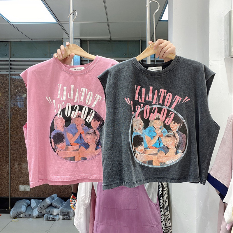 精梳純棉無袖背心女裝夏季外穿寬鬆內搭純棉T恤甜辣妹風坎肩