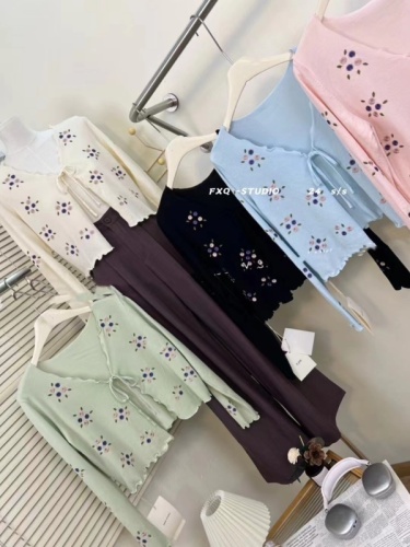 BB Korean style real-shot single-piece Dongdaemun order embroidered knitted cardigan forest tie design 2024 new style