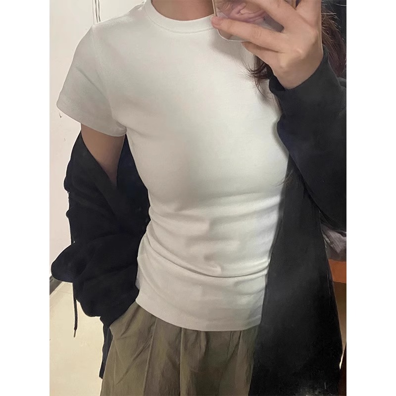 純棉210克40支奧代爾帶彈力直播品質 純色 修身短袖t恤女