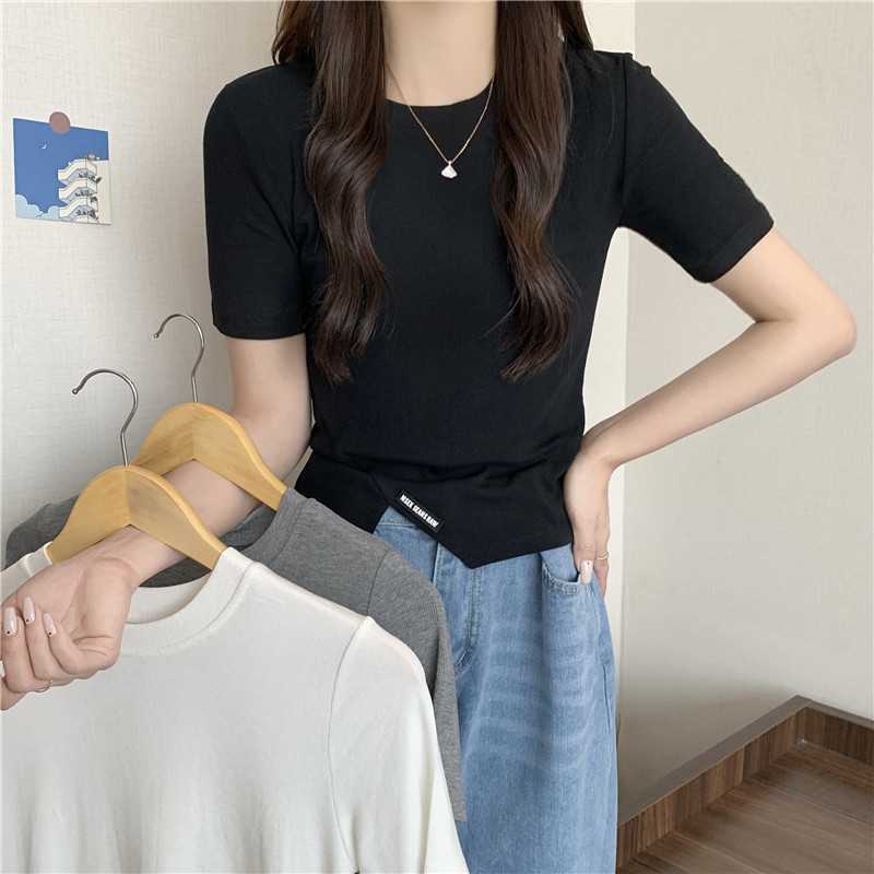 實拍6羅紋彈力短袖T恤女短款半袖閨上衣
