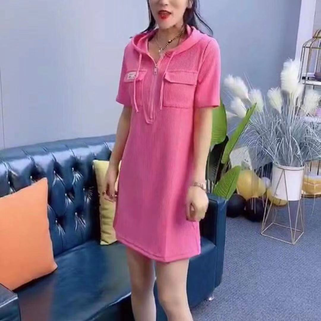 新款夏季時尚女裝百搭寬鬆連衣裙過膝POLO衫短袖翻領中長裙子女夏