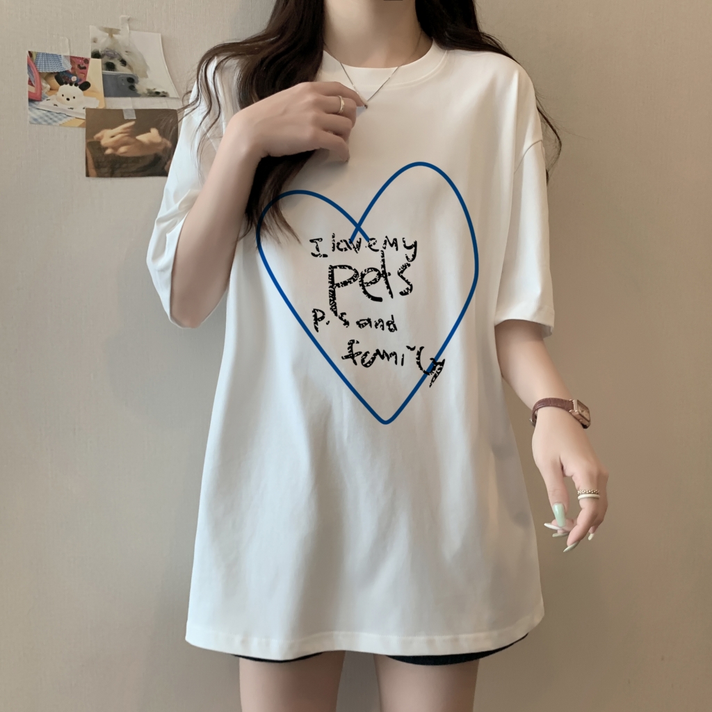 實拍 100%棉精梳純棉 印花夏裝短袖T恤女寬鬆韓版