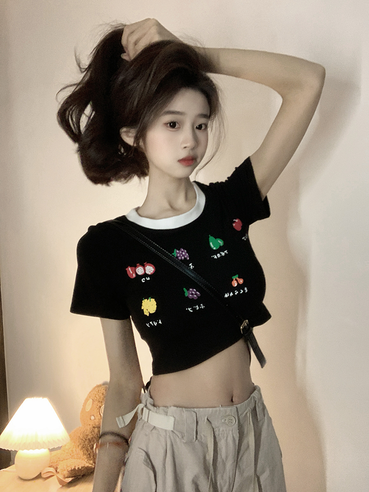 原創~實拍~印花設計感小眾顯瘦修身短袖T恤女夏