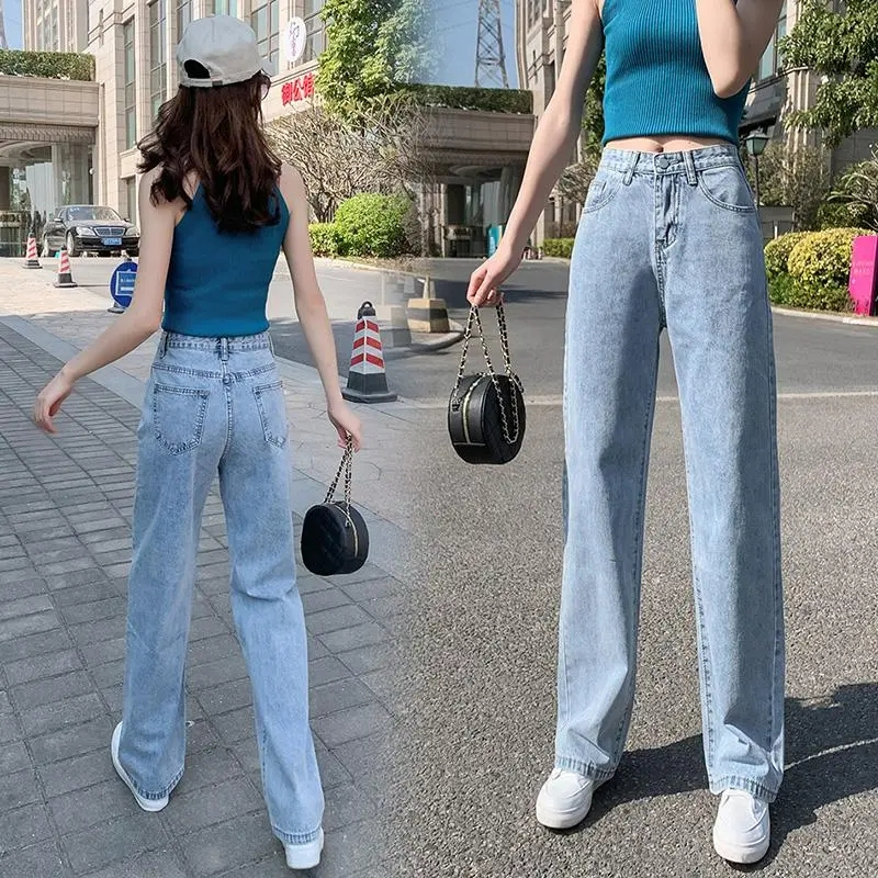 寬鬆牛仔褲女2024春夏新款高腰顯瘦直筒拖地垂感闊腿百搭老爹褲潮
