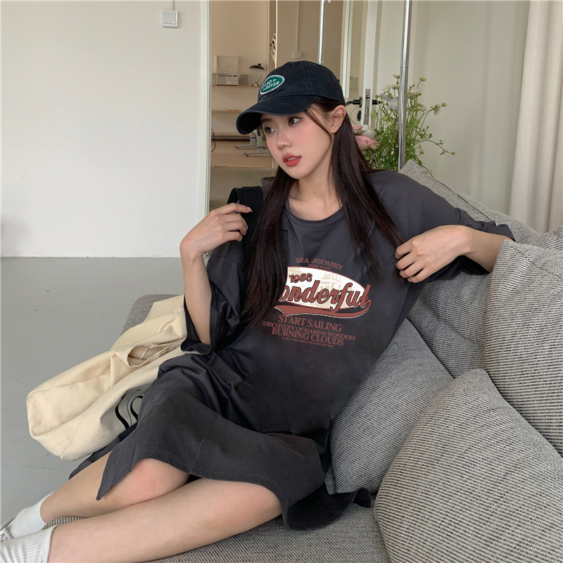 實拍6535包領精梳棉夏季新款寬鬆大碼連衣裙短袖t恤女