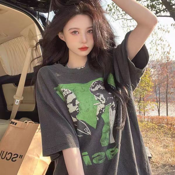 200g精梳純棉&直播好質量 原宿風韓版寬鬆中長短袖T恤女