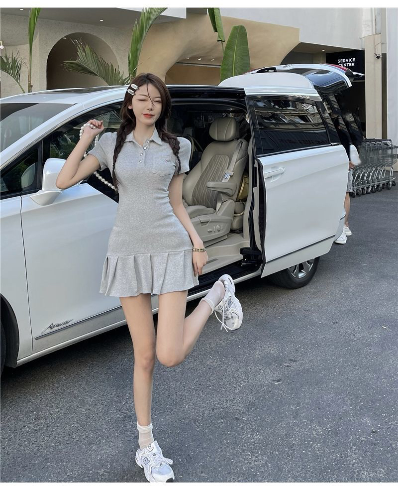 純欲風polo連衣裙女夏2024新款小個子收腰修身辣妹百褶包臀短裙子