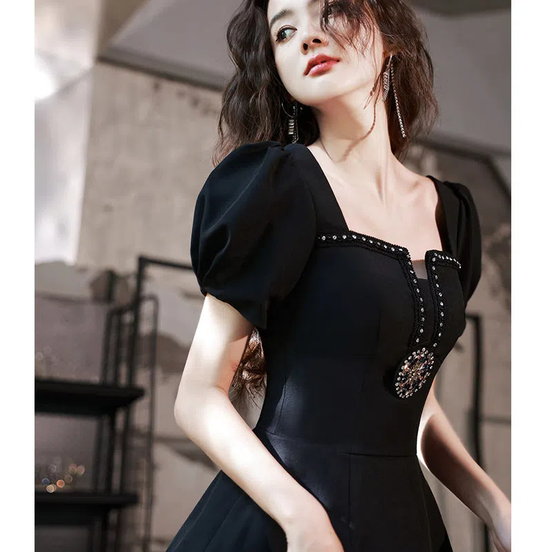 黑色小晚禮服裙輕奢 小眾高端氣質洋裝赫本風重工生日party女夏季