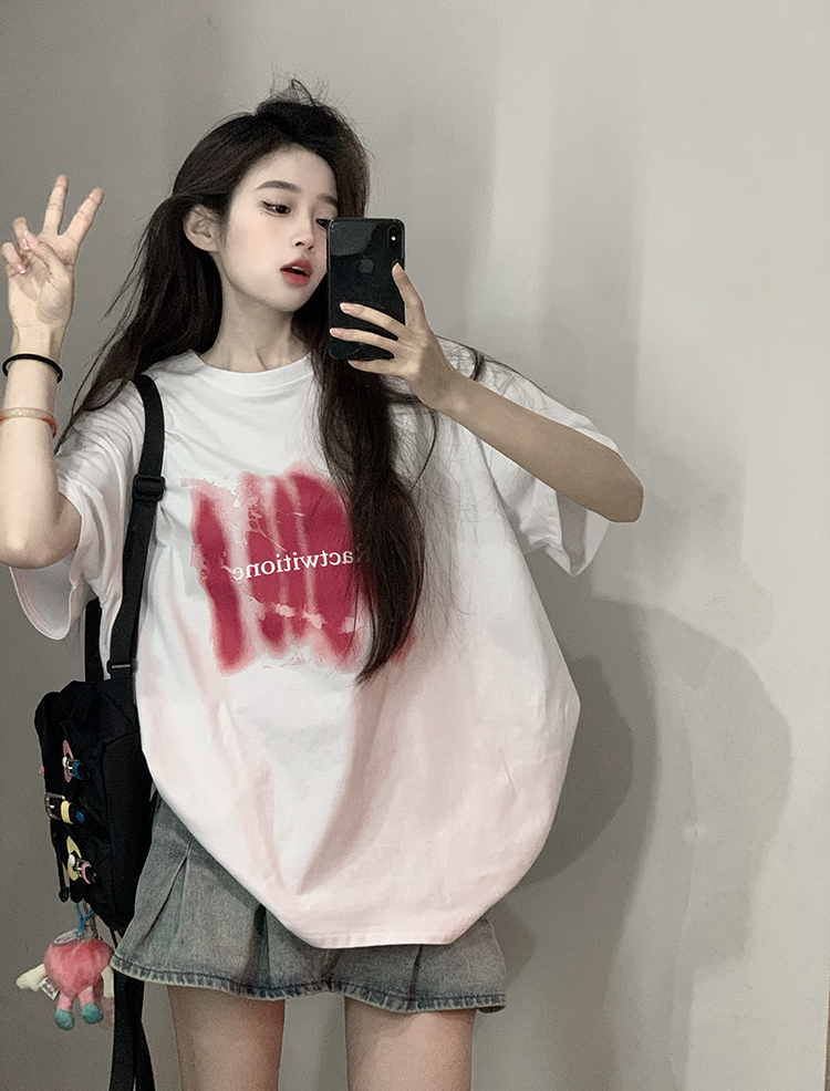 原創~實拍~甜酷風印花純棉短袖T恤女印花半袖上衣