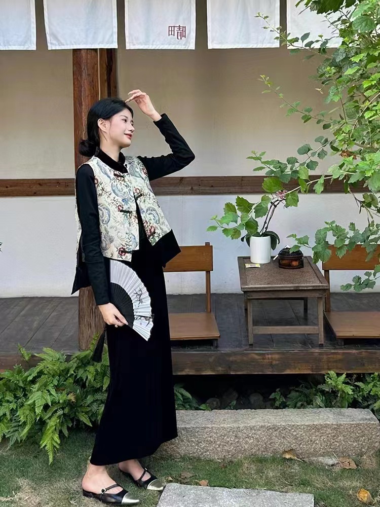 新中式女裝國風禪意盤扣上衣馬甲改良漢服老錢風套裝秋季2024新款