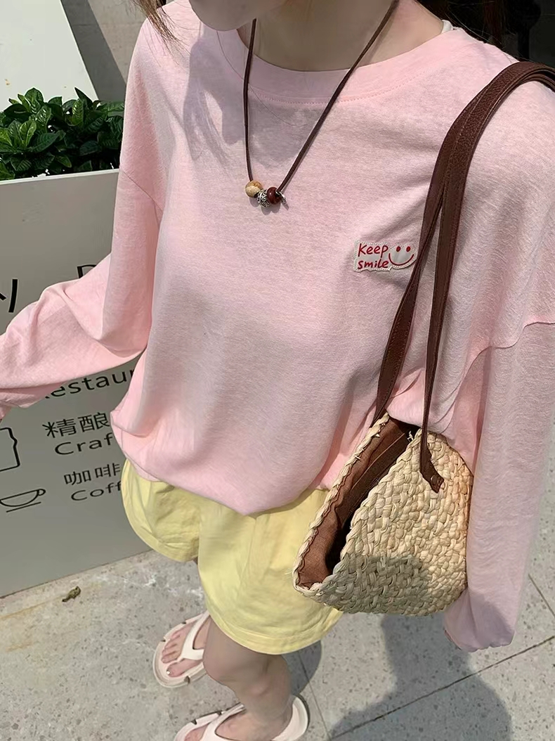 粉色防曬衣罩衫女夏季薄款長袖T恤空調衫多巴胺女孩穿搭寬鬆上衣
