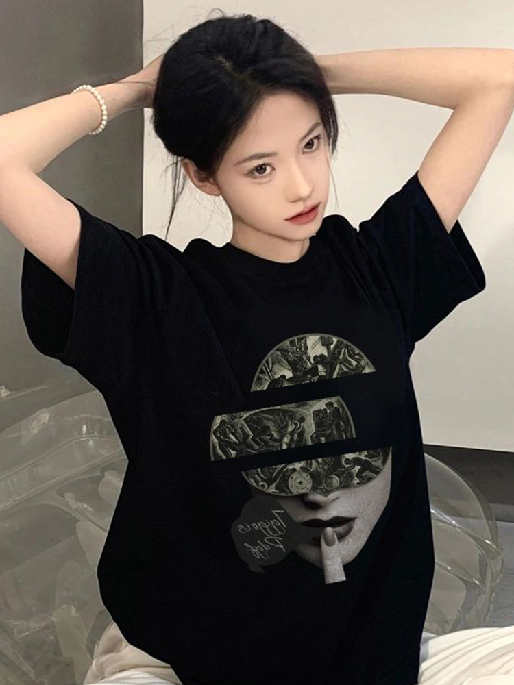官圖 重磅/精梳純棉 後包領 有縫邊 S-XXXL 夏裝短袖T恤女