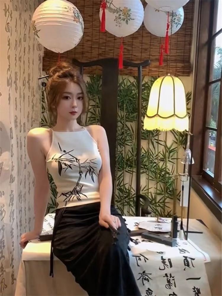 國風吊帶背心女夏新款辣妹設計感小眾別致新中式外穿無袖掛脖上衣