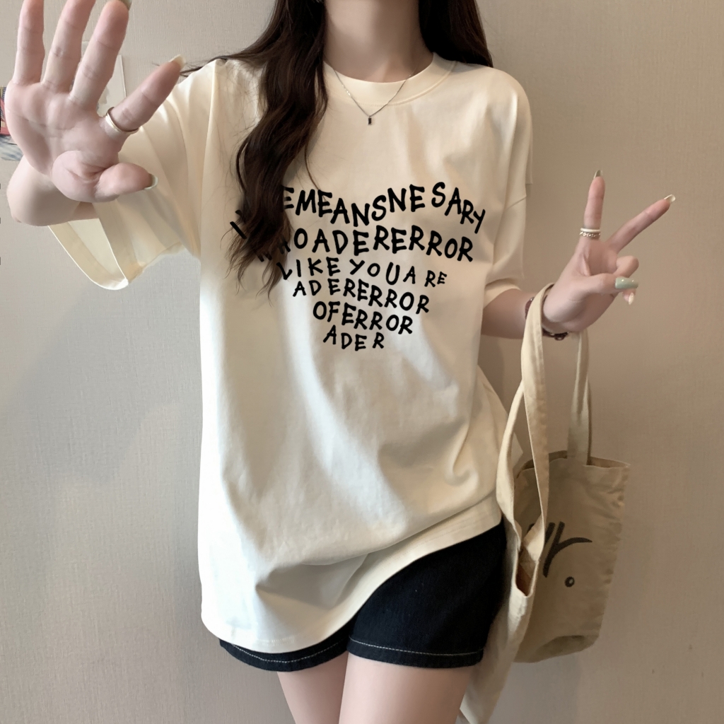 實拍 100%棉精梳純棉 印花夏裝短袖T恤女寬鬆韓版