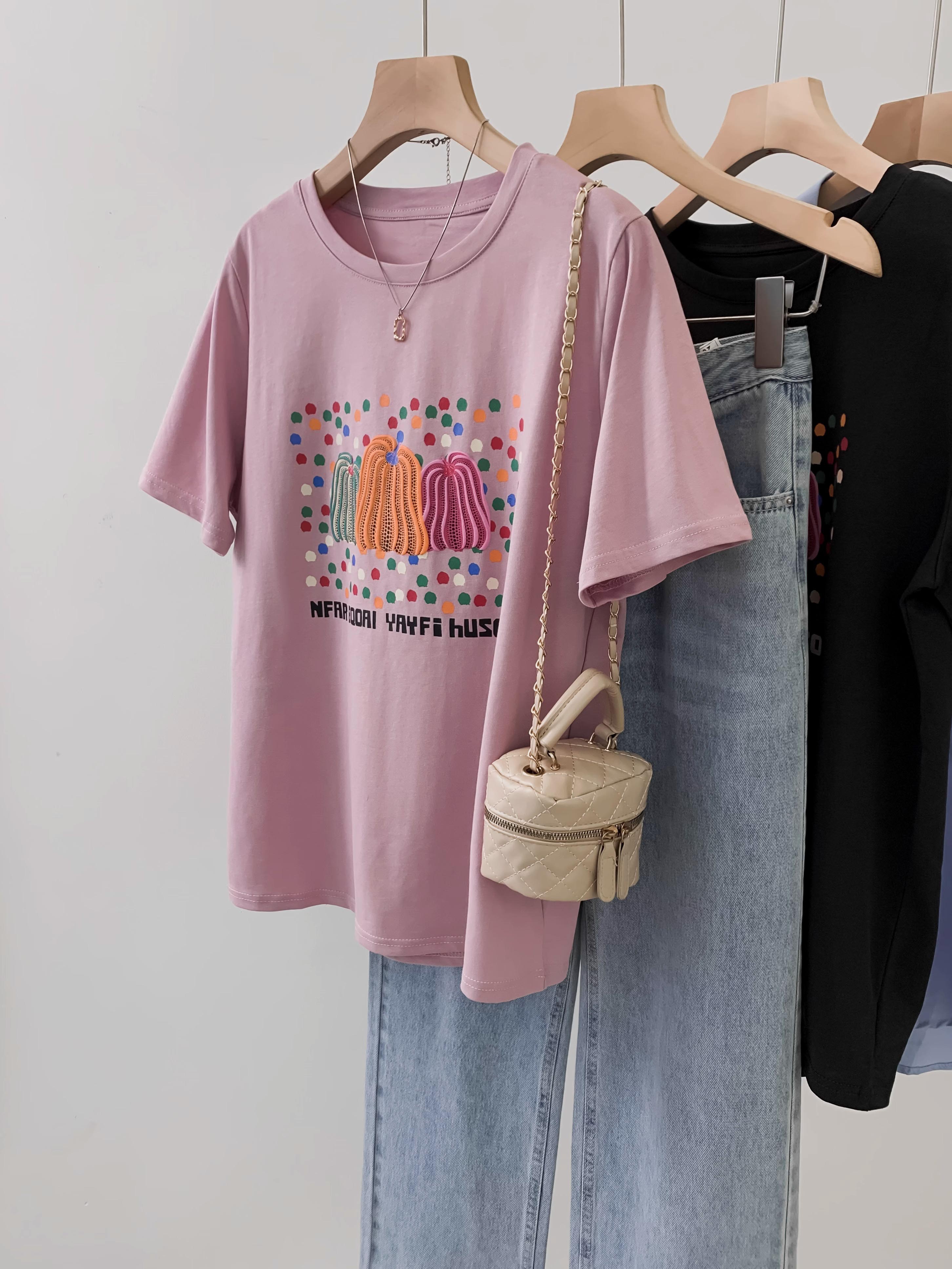官圖 重磅/精梳純棉 後包領 有縫邊 S-XXXL 夏裝短袖T恤女