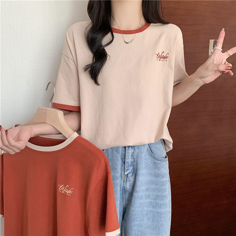 實拍美式t恤vintage短袖夏季女寬鬆顯瘦半袖日系古着韓風chic上衣