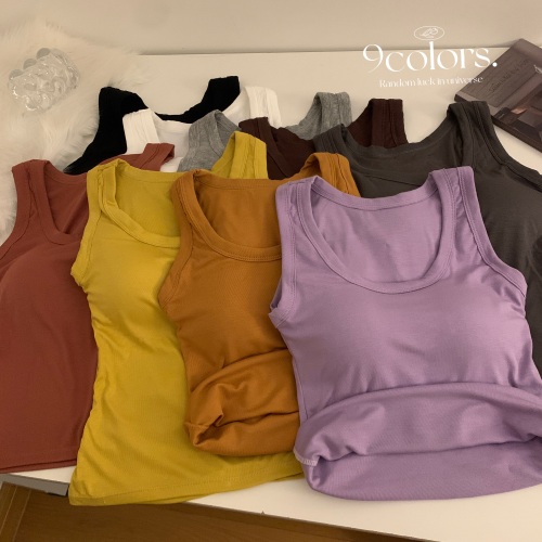 Actual shot of early spring solid color camisole women's bottoming shirt slim fit sleeveless top with chest pads