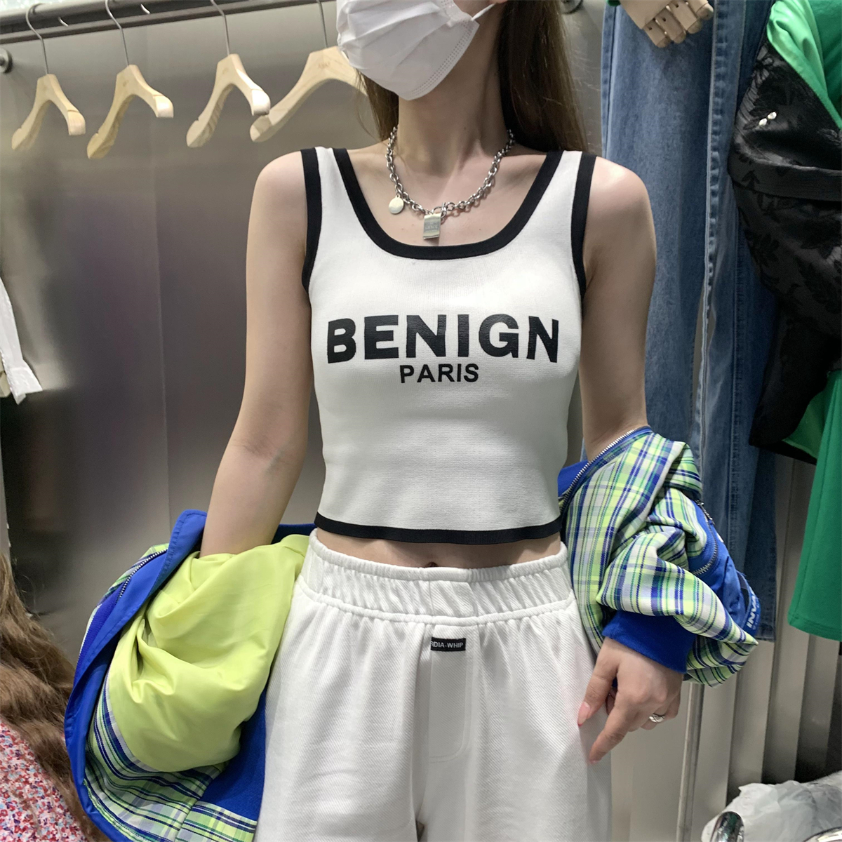 美式夏季純欲風字母上衣女內搭吊帶無袖短款甜辣針織背心上衣外穿