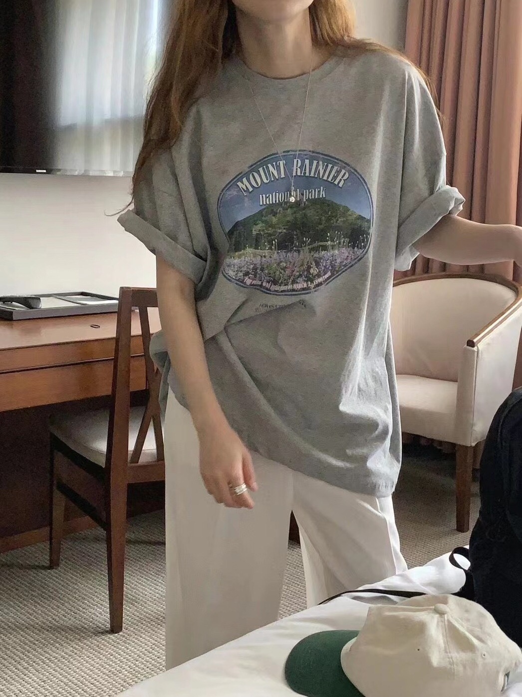 純棉220克，精梳緊密夏季新款寬鬆印花短袖T恤女上衣情侶