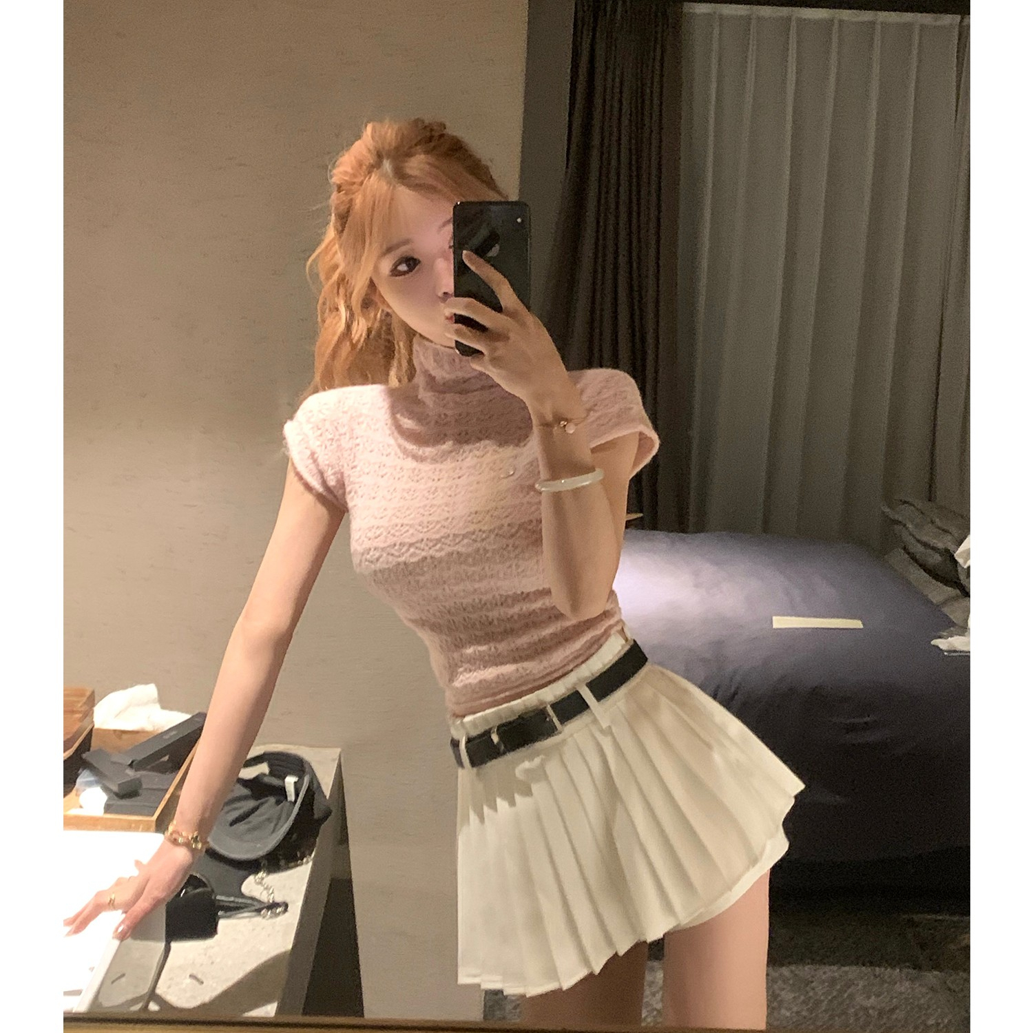 2024 new Korean style casual and versatile slimming and tall sexy hot girl pleated skirt pants for women
