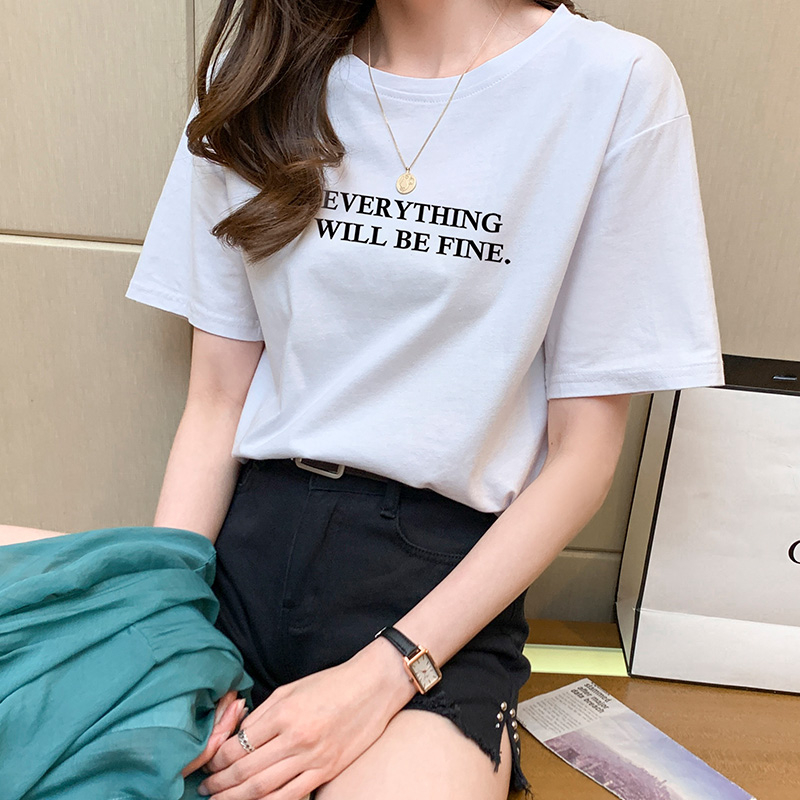實拍2024年夏季新款韓版短袖純棉黑色T恤女寬鬆網紅體恤ins上衣潮