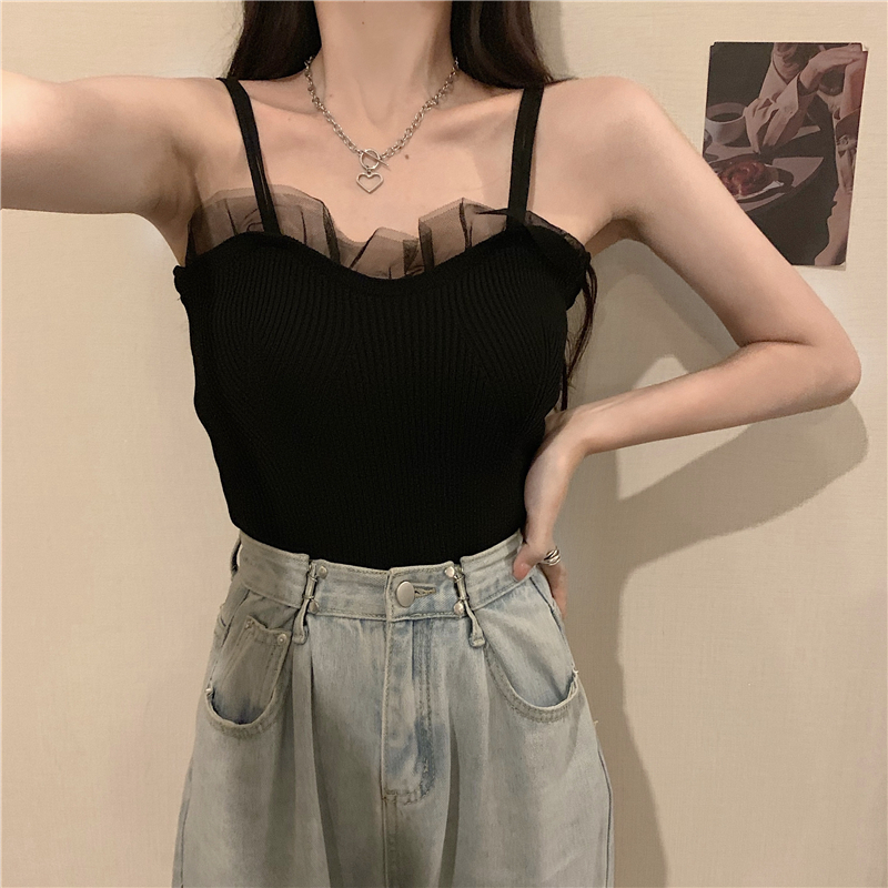 French black chic camisole women's 2024 new outer bottoming shirt hot girl inner top