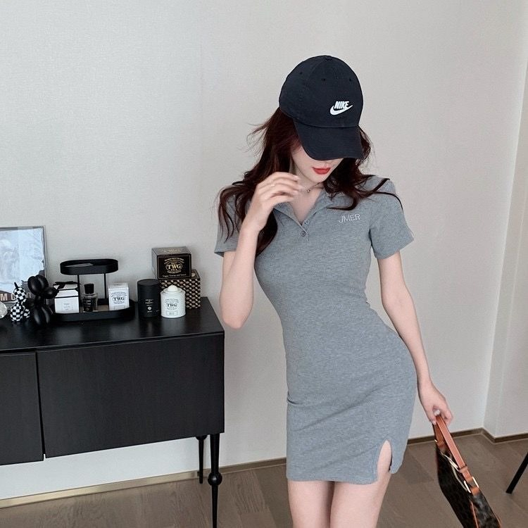 性感辣妹連衣裙短袖純欲風裙子polo領高級感名媛穿搭包臀打底短裙