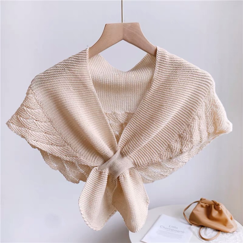 Fish Tail Wrinkle Small Shoulder Shawl, Layered with Elegant Spring Summer Neck Support Knit Air Conditioning Room Mermaid Shoulder Scarf Collar