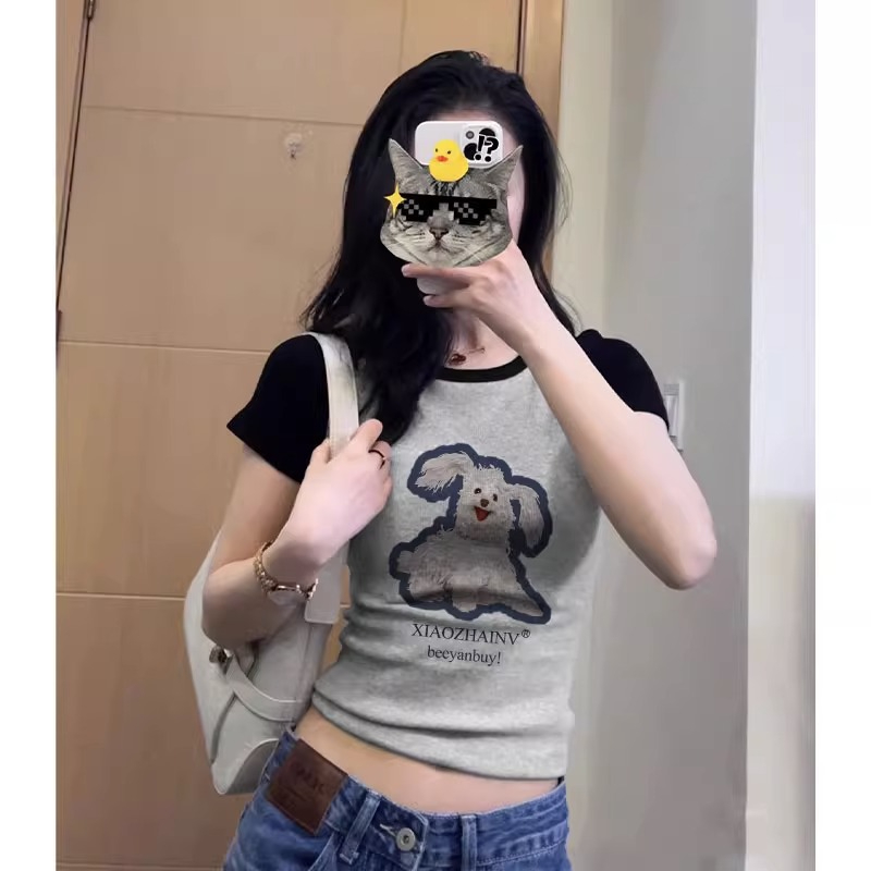 260隨心裁 夏季新款插肩袖高腰短袖t恤修身辣妹上衣