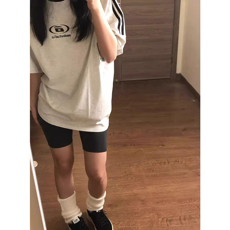 美式高街潮牌設計感印花三條槓短袖T恤夏季新款百搭上衣女