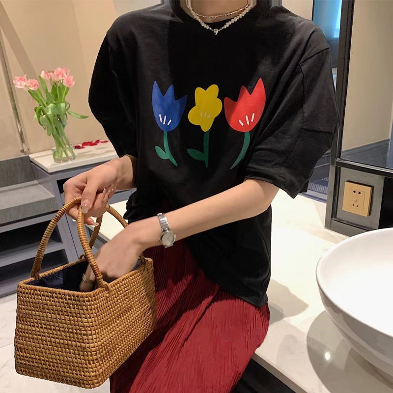 短袖t恤女夏季新款寬鬆韓版閨蜜裝香芋紫字母印花上衣服ins潮