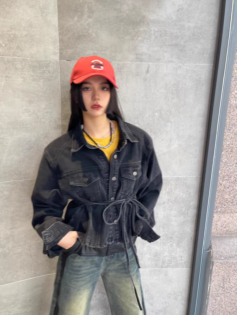 Korean new product Korean style lace-up denim jacket