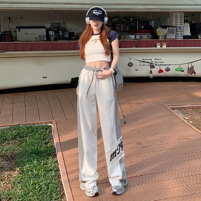 實拍~2024春季新款休閒褲女高腰寬鬆印花設計感香蕉褲街舞舞運動