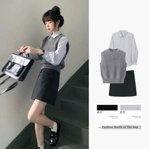 Xiaoxiangfeng Gray Round Neck Sleeveless Knitted Vest Women's 2024 New Spring and Autumn Layered Top