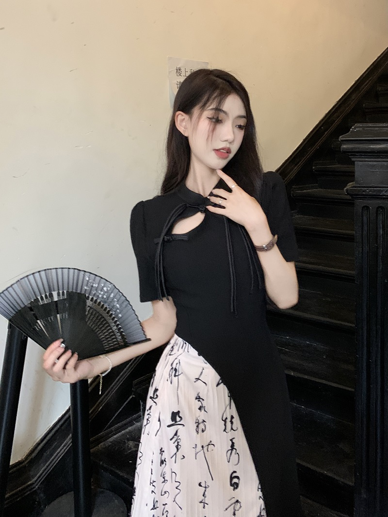 已出貨 中式國風短袖T恤半身裙兩件套裝裙設計感小眾女夏季長裙