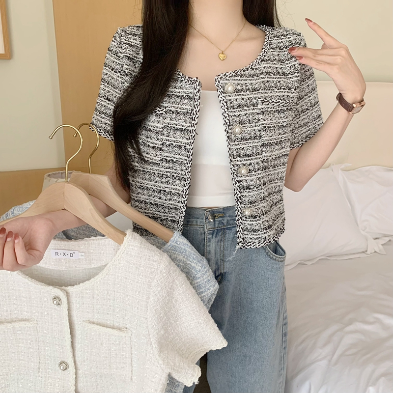 實拍法式chic設計感小眾小香風外套開衫女春季新款名媛洋氣短上衣