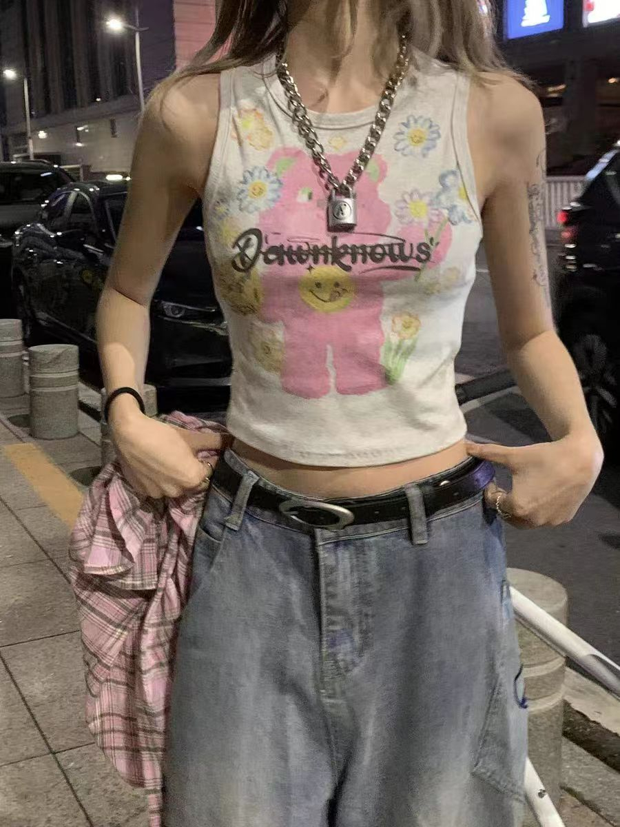 260隨心裁 美式復古外穿小眾別致印花法式甜辣妹上衣