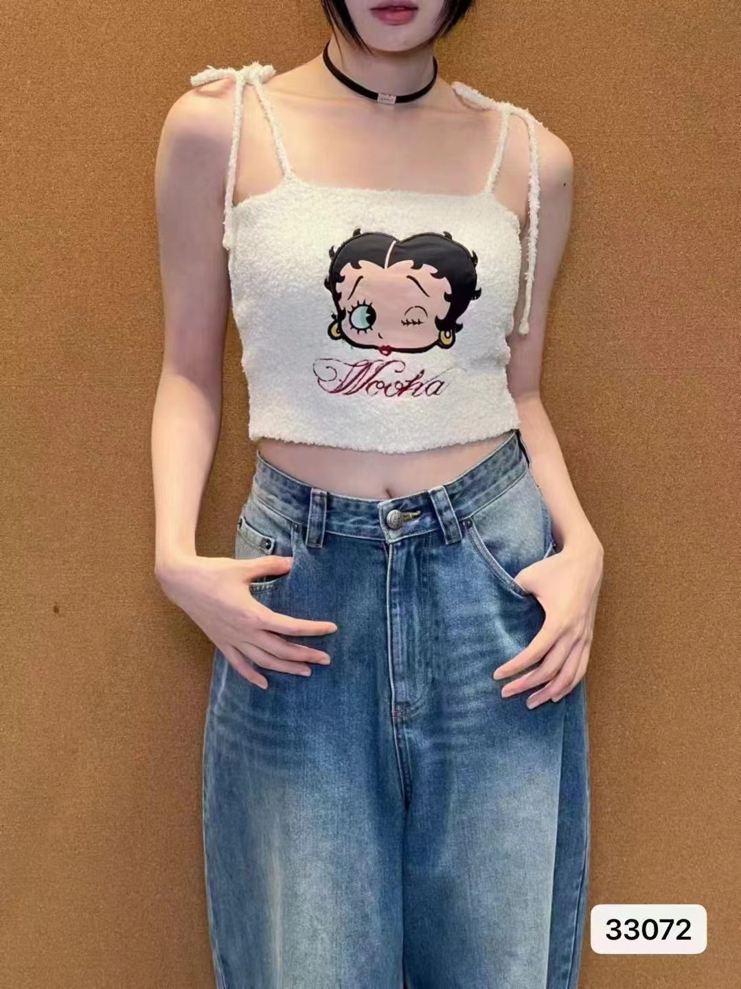 2024夏季新款設計感甜辣風少女刺繡高腰系帶吊帶