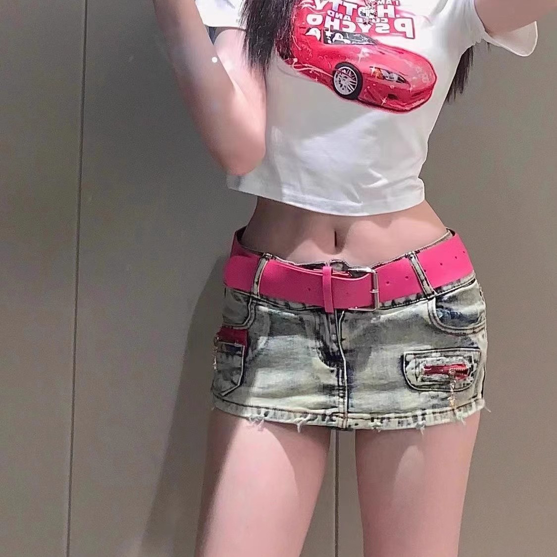 美式復古辣妹性感低腰超短裙修身防走光包臀裙褲