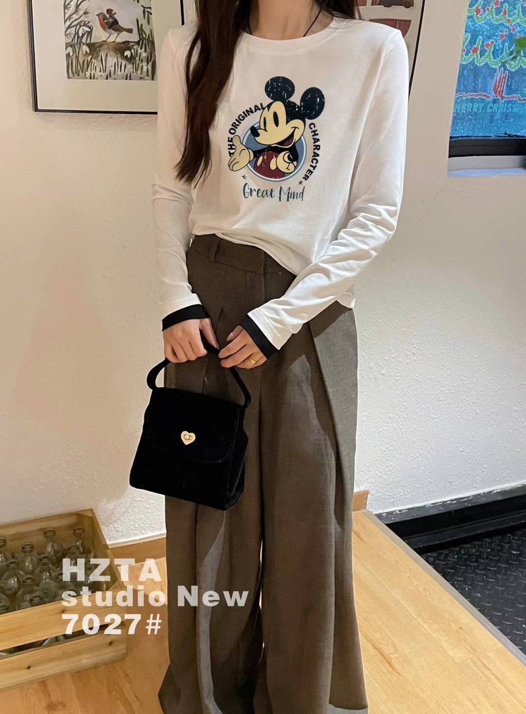2024春夏新款時尚簡約韓版修身顯瘦甜酷女孩百搭袖口撞色拼接