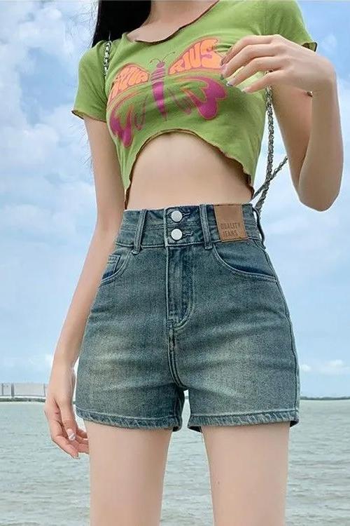 夏季辣妹彈力a字褲大碼高腰顯瘦牛仔短褲女小個子復古直筒熱褲子